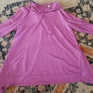 qvc logo Lori Goldstein v neck hoodie with embroidered side details, pockets